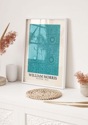 An unframed print of william morris diaper 1870 a famous paintings illustration in blue and beige accent colour