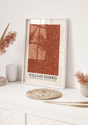An unframed print of william morris acorns oak leaves 1880 a famous paintings illustration in brown and beige accent colour