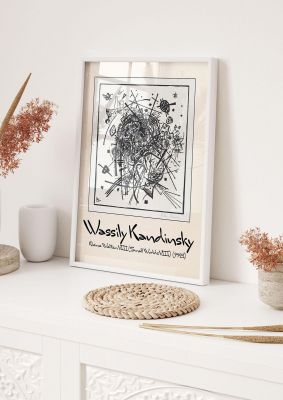 An unframed print of wassily kandinsky kleine welten viii small worlds viii 1922 a famous paintings illustration. in black and white and beige accent colour