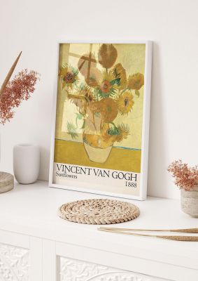 An unframed print of vincent van gogh sunflowers 1888 a famous paintings illustration in orange and beige accent colour