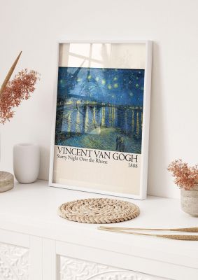 An unframed print of vincent van gogh starry night over the rhone 1888 a famous paintings illustration in blue and beige accent colour