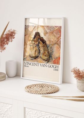 An unframed print of vincent van gogh shoes 1888 a famous paintings illustration in beige and beige accent colour
