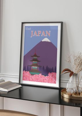 An unframed print of japan 2 travel illustration in purple and pink accent colour