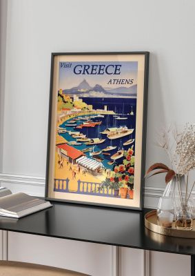An unframed print of greece athens travel illustration in multicolour and beige accent colour