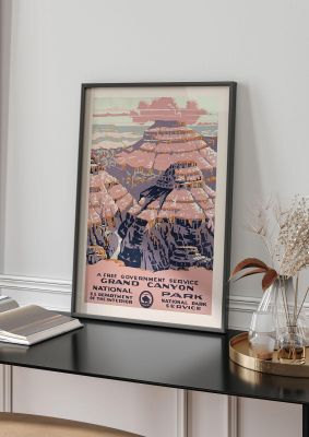 An unframed print of grand canyon usa travel illustration in pink and beige accent colour