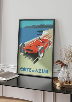 An unframed print of cote dazur france travel illustration in multicolour and white accent colour