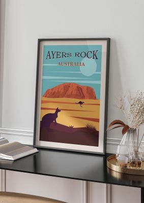 An unframed print of ayers rock australia travel illustration in multicolour and beige accent colour