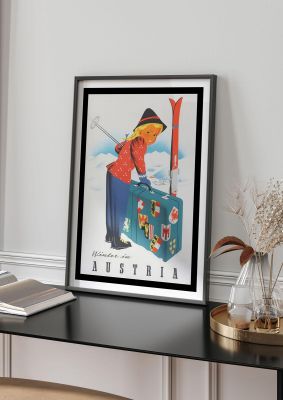 An unframed print of austria travel illustration in multicolour and white accent colour