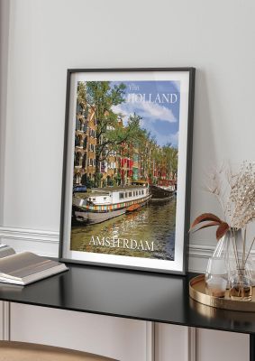 An unframed print of amsterdam holland 2 travel photograph in multicolour and white accent colour