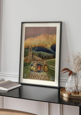 An unframed print of abrvzzo southern italy travel illustration in brown and beige accent colour