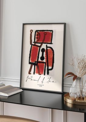 An unframed print of paul klee locksmith 1940 a famous paintings illustration in red and beige accent colour