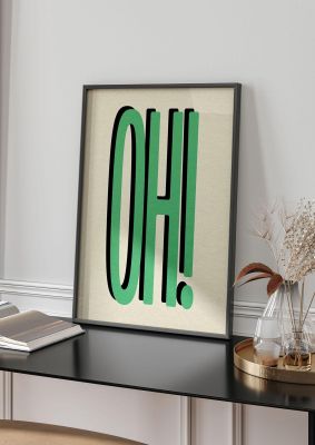 An unframed print of oh! Graphical illustration in green and beige accent colour