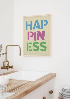An unframed print of happiness graphical illustration in beige and multicolour accent colour