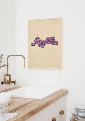 An unframed print of delicious funny slogans in beige and purple accent colour