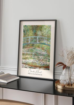 An unframed print of claude monet bridge over a pond of water lilies 1899 a famous paintings illustration in multicolour and beige accent colour