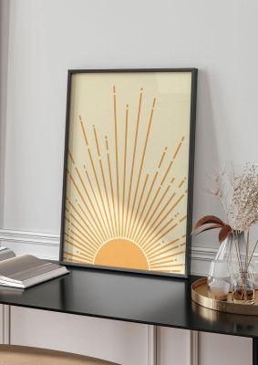 An unframed print of boho sunrise graphical illustration in beige and yellow accent colour