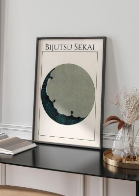 An unframed print of bijutsu sekai moon illustration in grey and black accent colour