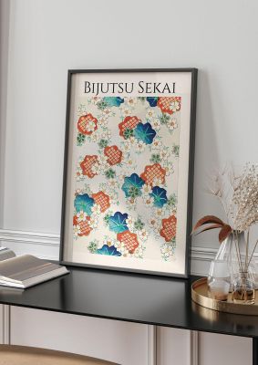 An unframed print of bijutsu sekai floral pattern illustration in multicolour and beige accent colour