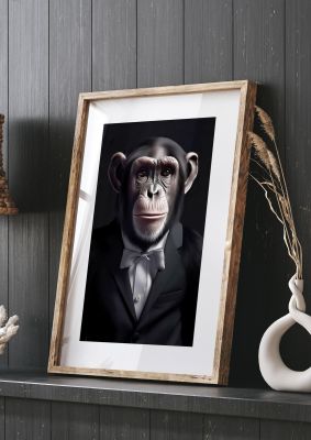 Chimpanzee in Suit Portrait - Sophisticated Animal Wall Art