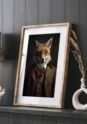 Sleek Fox in Dapper Suit Art Print - Blending Wildlife and Elegance