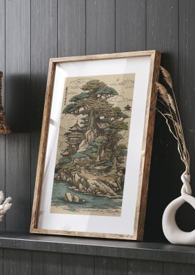 Traditional Japanese Landscape with Pagoda Art