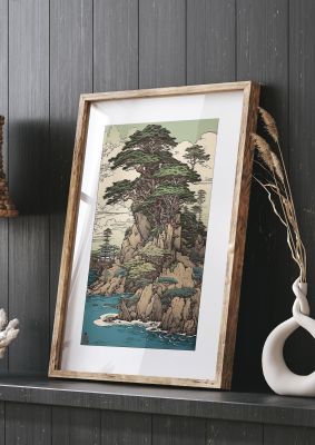Ancient Japanese Cliffside Pine Tree Artwork