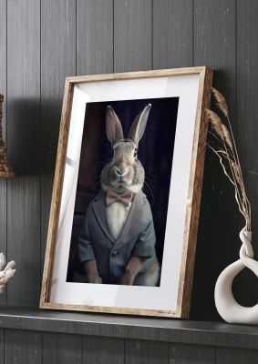 Classy Rabbit in Grey Suit Gentleman Portrait