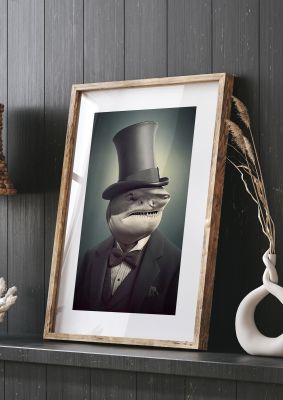 Dapper Shark in Top Hat and Tuxedo Portrait