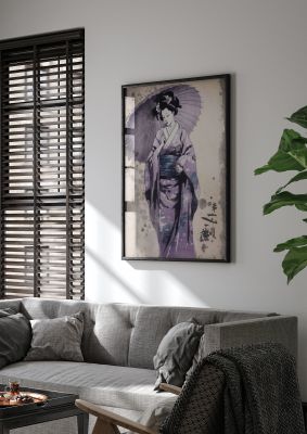Geisha Poised on Lavender Canvas