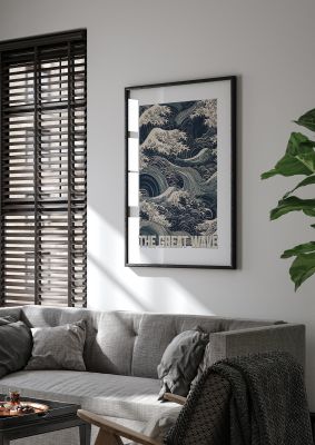Blue and White Waves on Woodblock