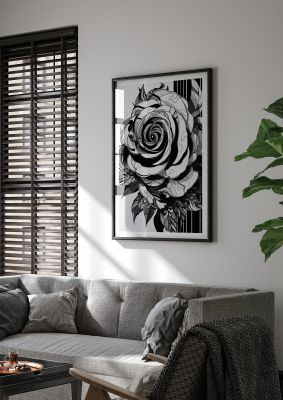Monet-Inspired Solitary Rose in Black and White