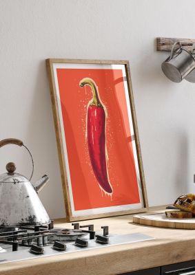 Fiery Chili Pepper Minimalist Risograph
