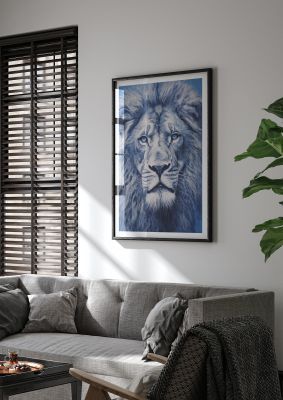 Regal Lion on Blue Background