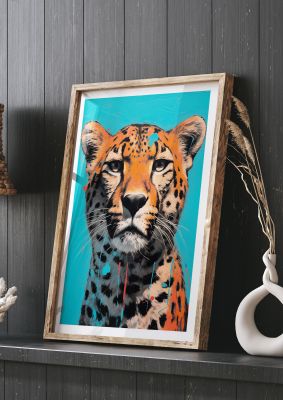 Contrasting Cheetah Face on Turquoise