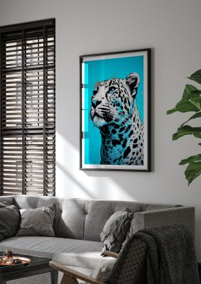 Focused Cheetah Face on Turquoise