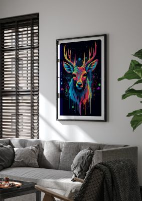 Neon Deer Elegance with Color Drops
