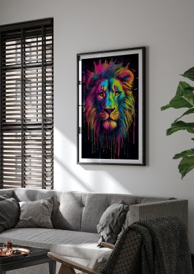 Neon Lion Portrait with Dynamic Glowing Colors