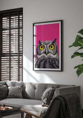 Black and White Owl Sketch with Pink Backdrop