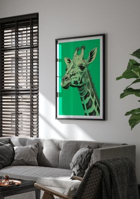 Giraffe Sketch on Green in Risograph Style