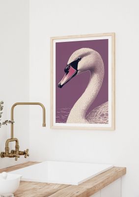 Swan Portrait in Black and White on Lavender