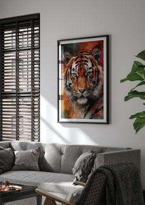 Tiger Portrait with Abstract Fiery Backdrop