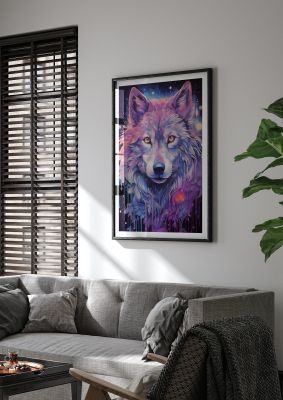 Wolf Illustration in Monochrome with Neon Back