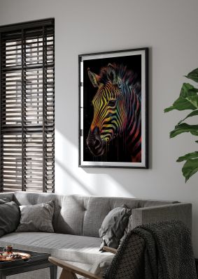 Neon-Striped Zebra in Vibrant Paint