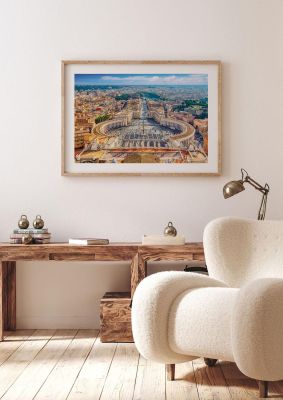 An unframed print of st peters square in vatican travel photograph in blue and brown accent colour