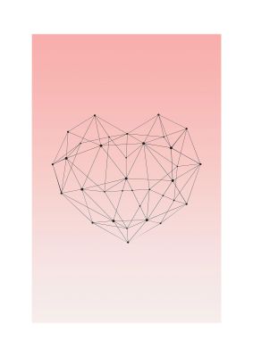 An unframed print of geometric linear heart love in pink