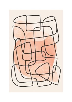 An unframed print of line abstract peach 2 pattern in pink and black accent colour