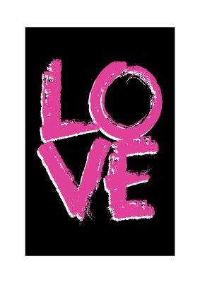 An unframed print of love pink and white in typography in black and pink accent colour