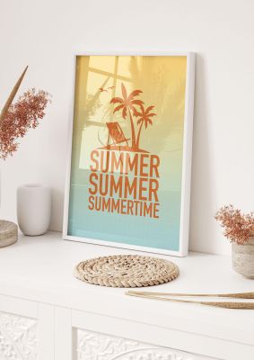 An unframed print of summertime quote in typography in orange and blue accent colour