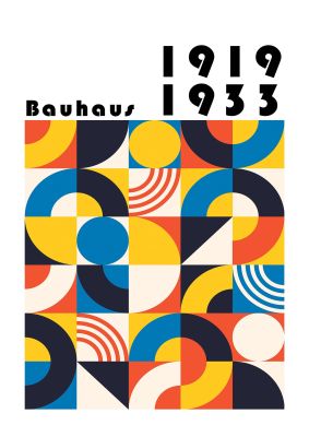 An unframed print of bauhaus style 1 retro in multicolour and black accent colour