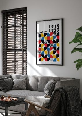 An unframed print of bauhaus style 7 retro in multicolour and black accent colour